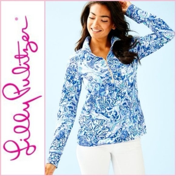 Lilly Pulitzer UPF50+ Skipper popover in Royal Purple 60 Animals Blue XXS NWOT - Picture 1 of 14